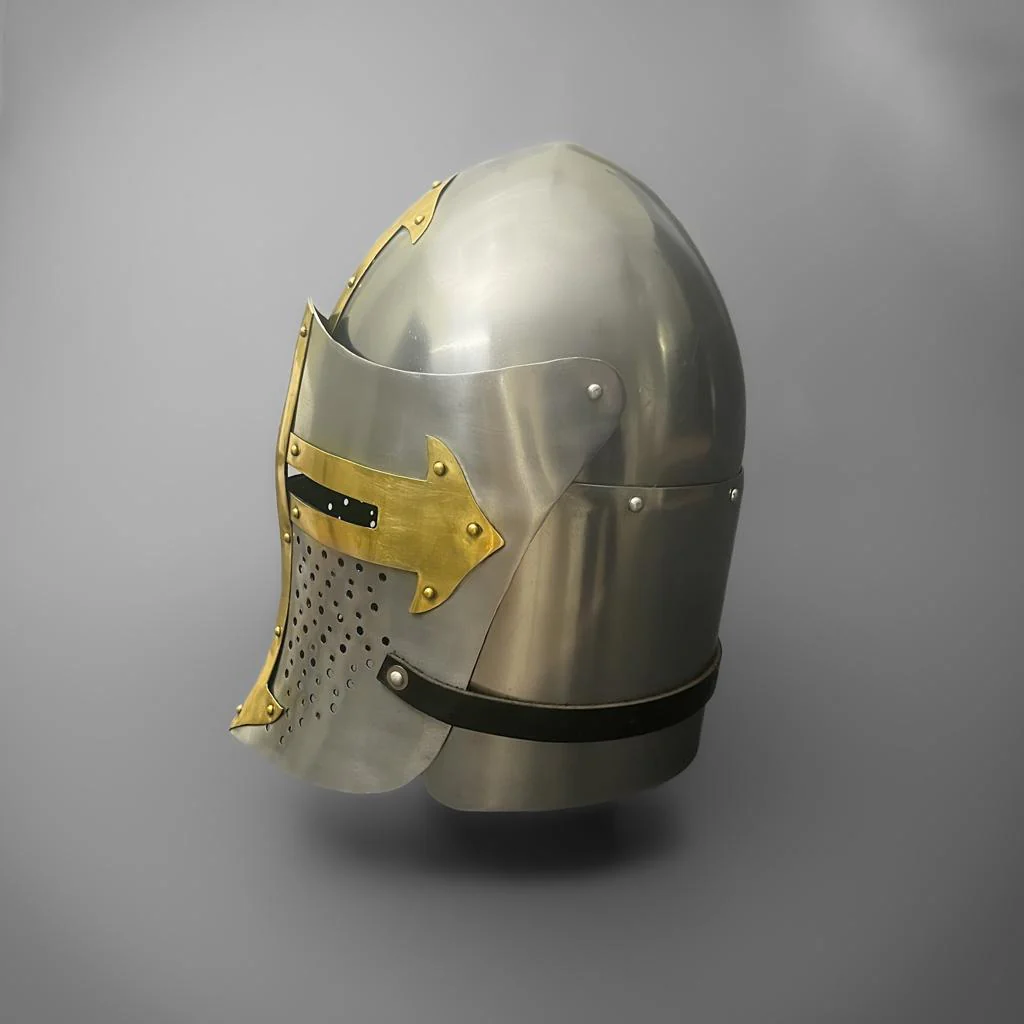 Brass and Steel Crusader Helmet - Visored - Trollkors - Image 3