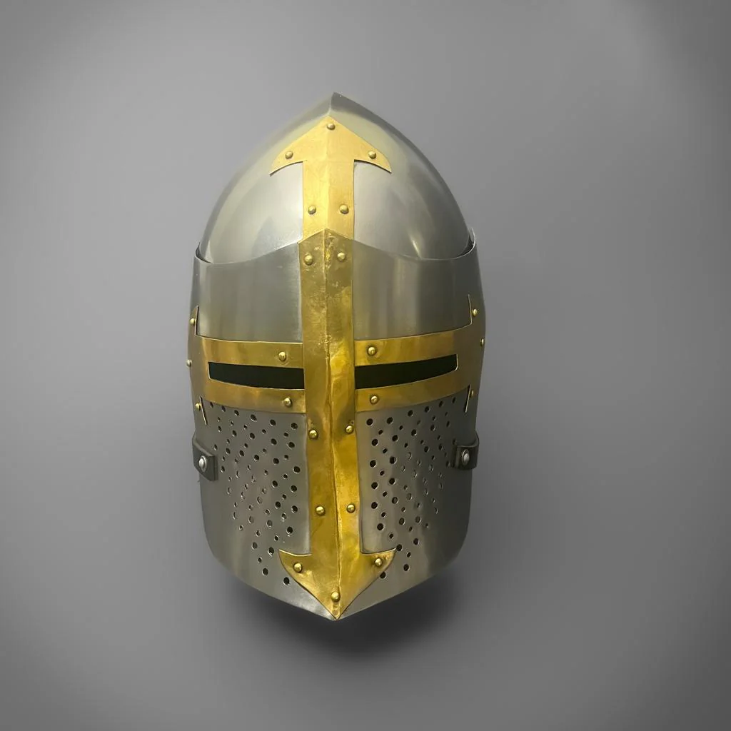 Brass and Steel Crusader Helmet - Visored - Trollkors - Image 4