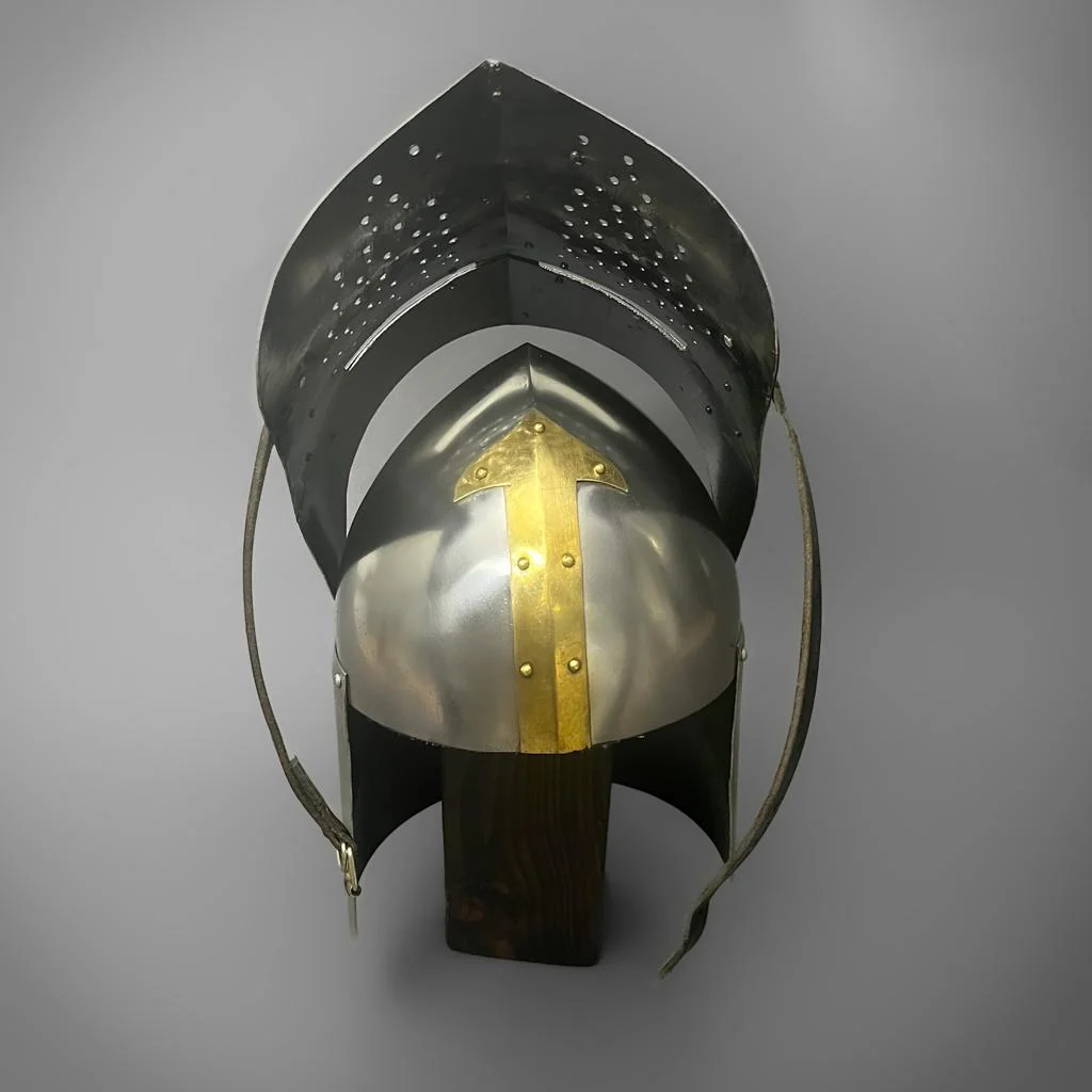 Brass and Steel Crusader Helmet - Visored - Trollkors - Image 5